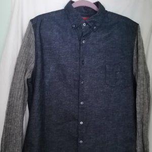 Men's People Trend Blue Cotton Shirt and Gray Sweater Arms, LARGE, Pre-Owned